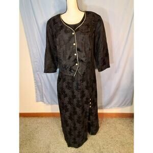 Stacy Tayler; Black formal dress with gold trim